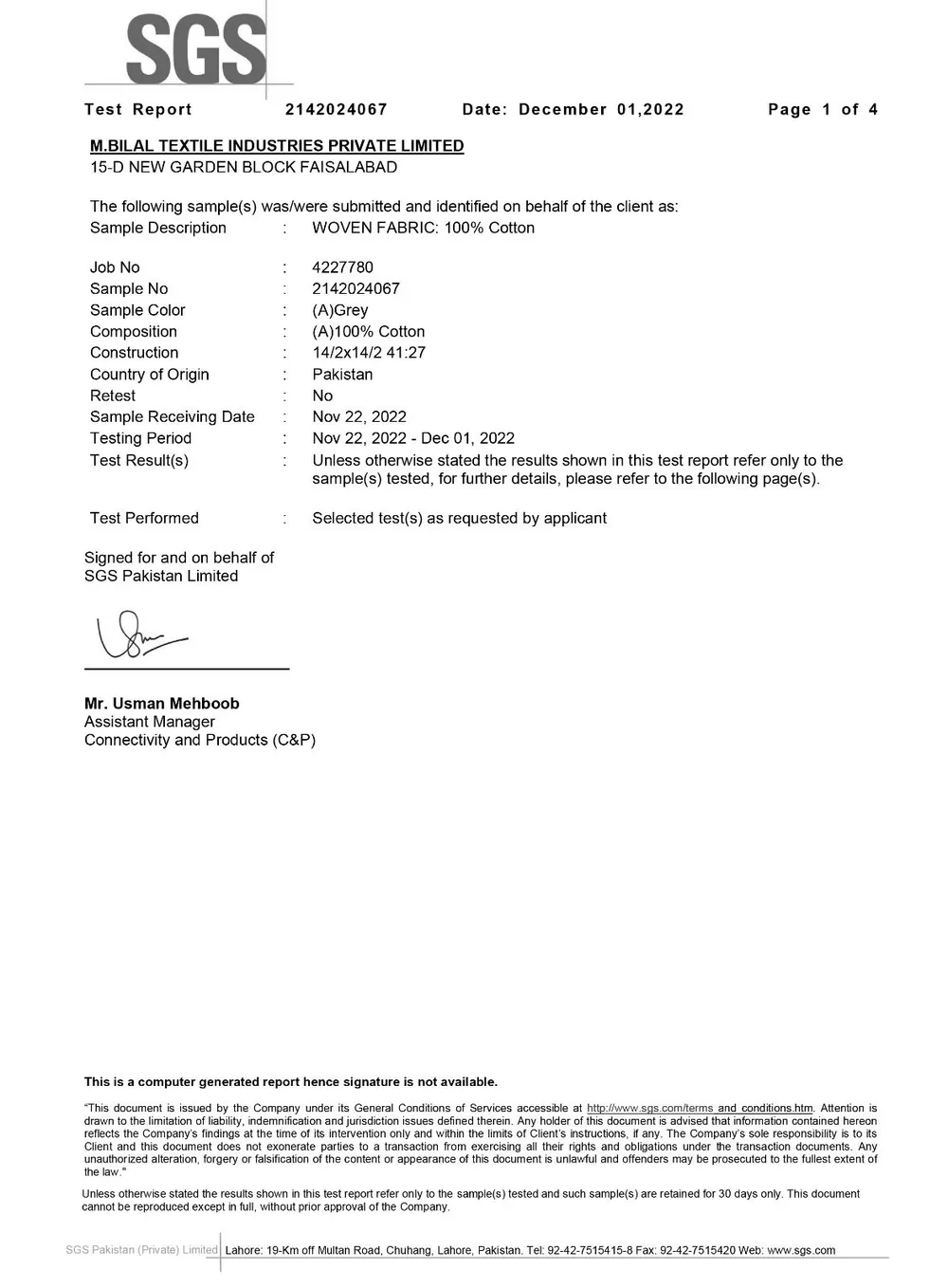 CPAI-84 SGS flammability test report