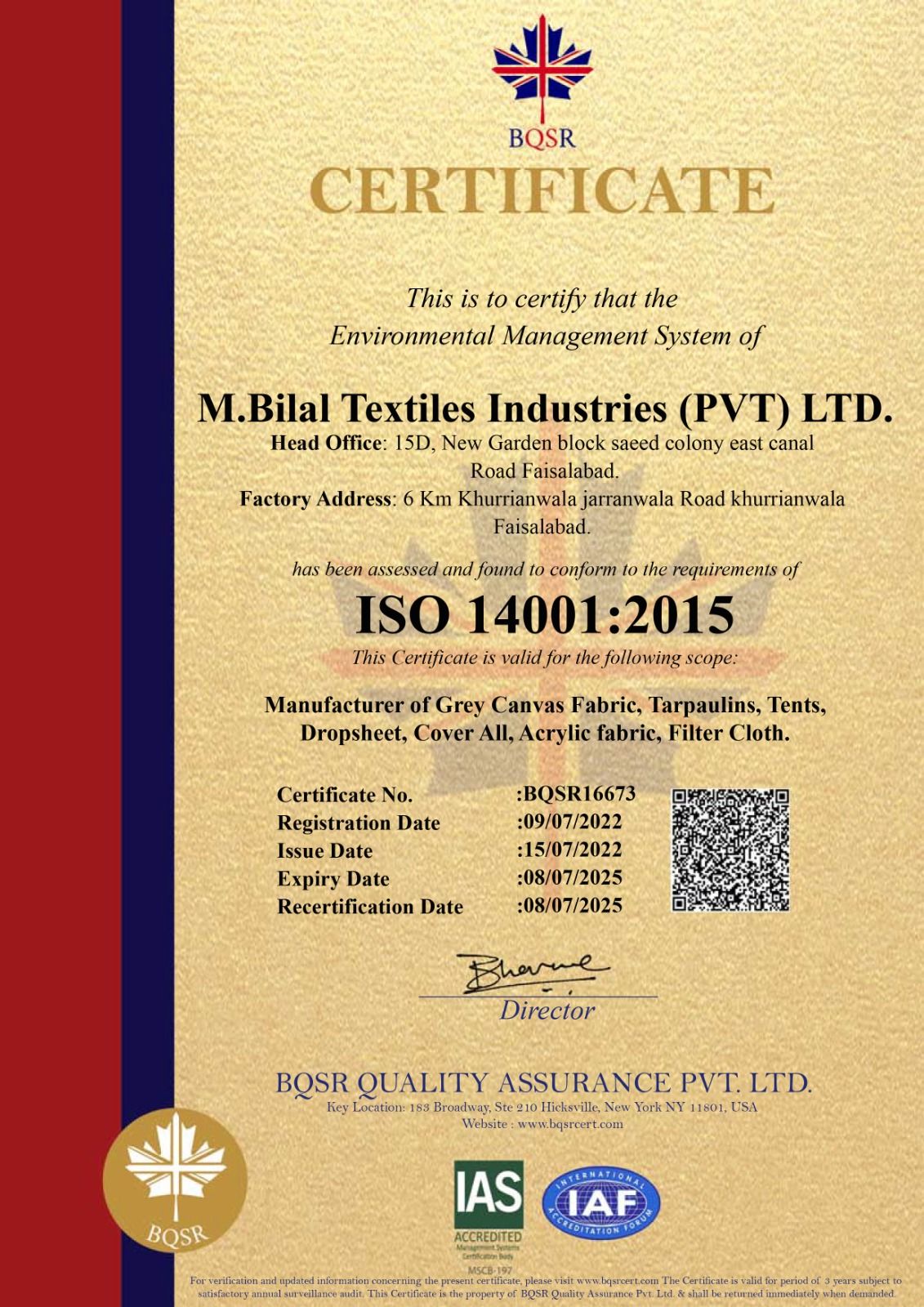 ISO 14001 certificate
